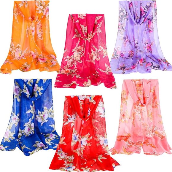 6 Pcs Scarves for Women Lightweight Summer Floral Print Pattern Scarf for Women - Picture 1 of 6
